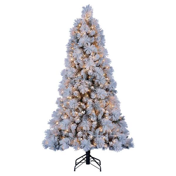 Home Heritage Snowdrift Spruce 6.5 Ft. Flocked Christmas Tree With White Lights Tg66M4E42S08