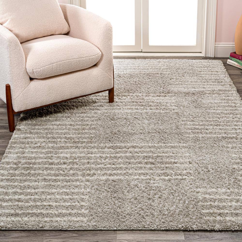 Gray and Ivory Rectangular Shag Area Rug