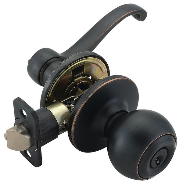 Design House Ball Oil-Rubbed Bronze Entry Knob with Scroll Door Handle Interior and Universal 6-Way Latch