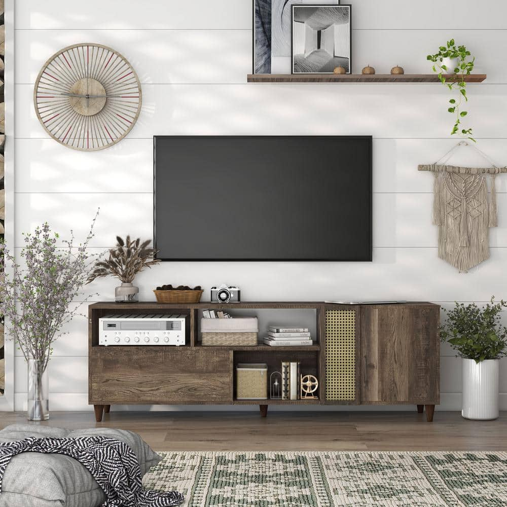 Burd 71 in. Reclaimed Oak MDF TV Stand with 1-Drawer Fits TVs Up to 80 in. with Storage Doors -  Furniture of America, FGI-1887C25