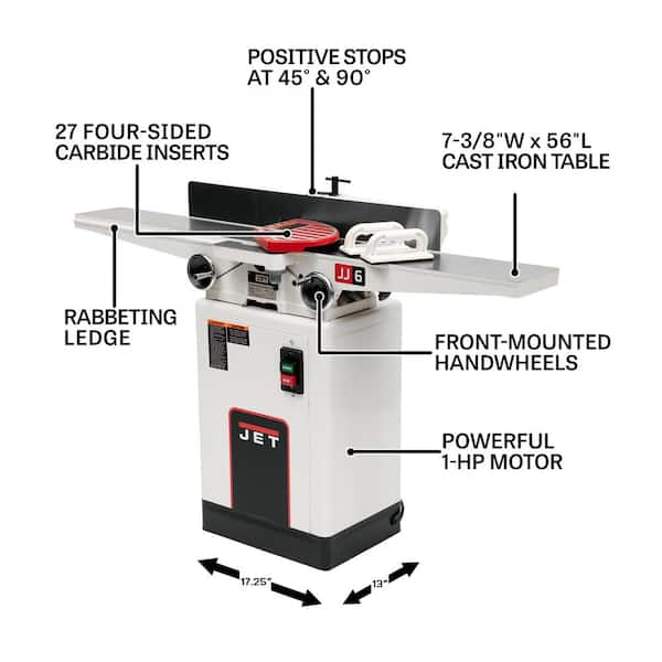 Jet 1 HP 6 in. Woodworking Long Bed Helical Head Jointer