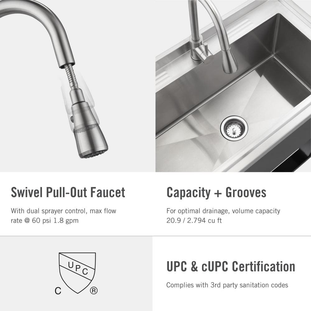 Stainless Steel Freestanding Utility Sink with Pull-Out Faucet