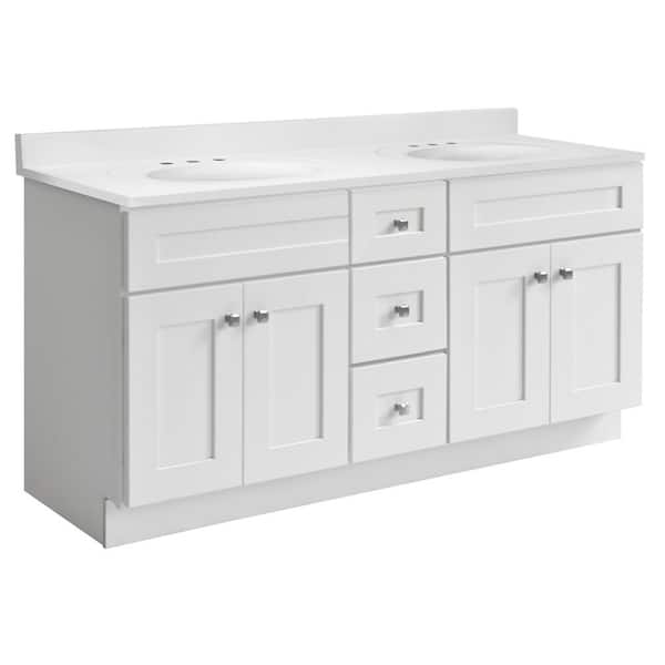 Design House Brookings 61 in. W x 22 in. D x 36 in. H Vanity White Cultured Marble Top Double Sink Widespread, Fully Assembled White