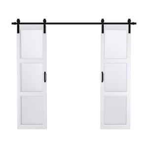 48 in. x 84 in. 3-Lite Tempered Frosted Glass and MDF Finished Double Sliding Barn Door with Hardware Kit