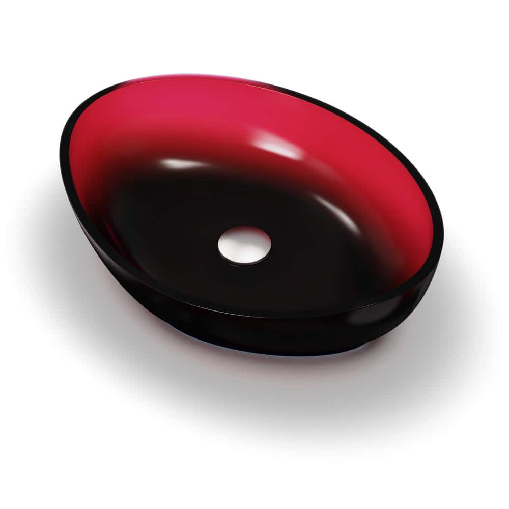 20 in. Transparent Stone Resin Red Solid Surface Oval Bathroom Vessel Sink 