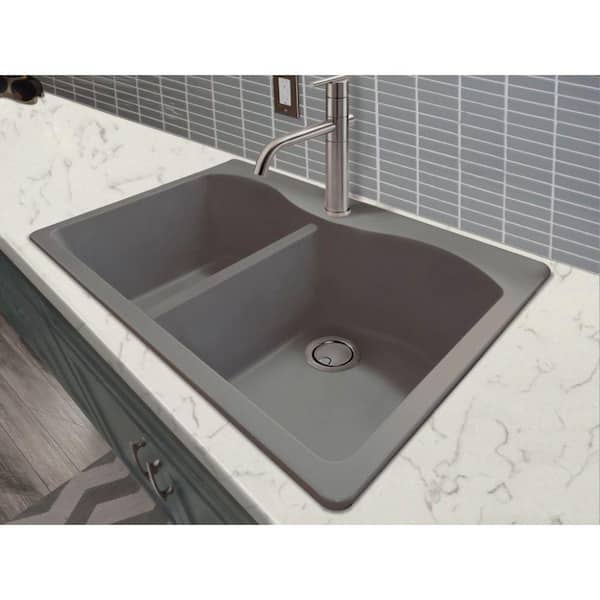 Aversa Drop-in Granite 33 in. 4-Hole Equal Double Bowl Kitchen Sink in Grey