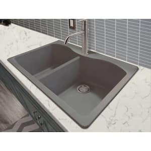 Aversa All-in-One Drop-in Granite 33 in. 1-Hole Equal Double Bowl Kitchen Sink with Faucet in Grey