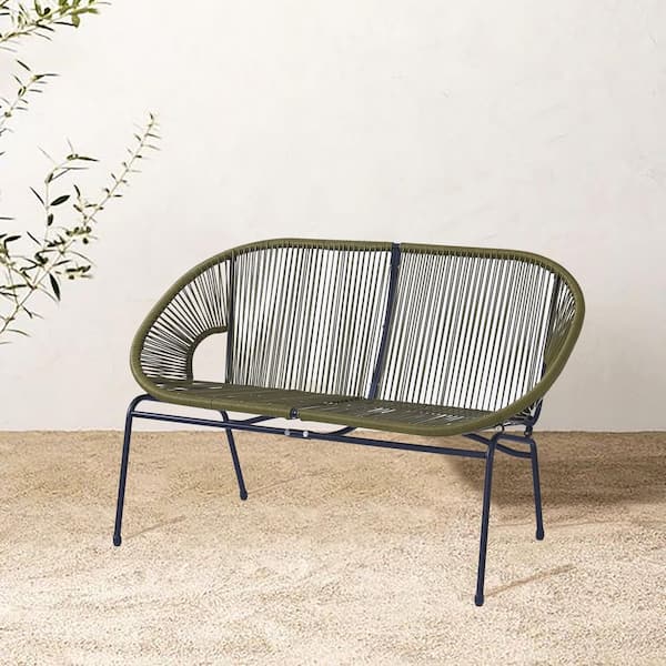 1-Piece Green Wicker Outdoor Patio Loveseat