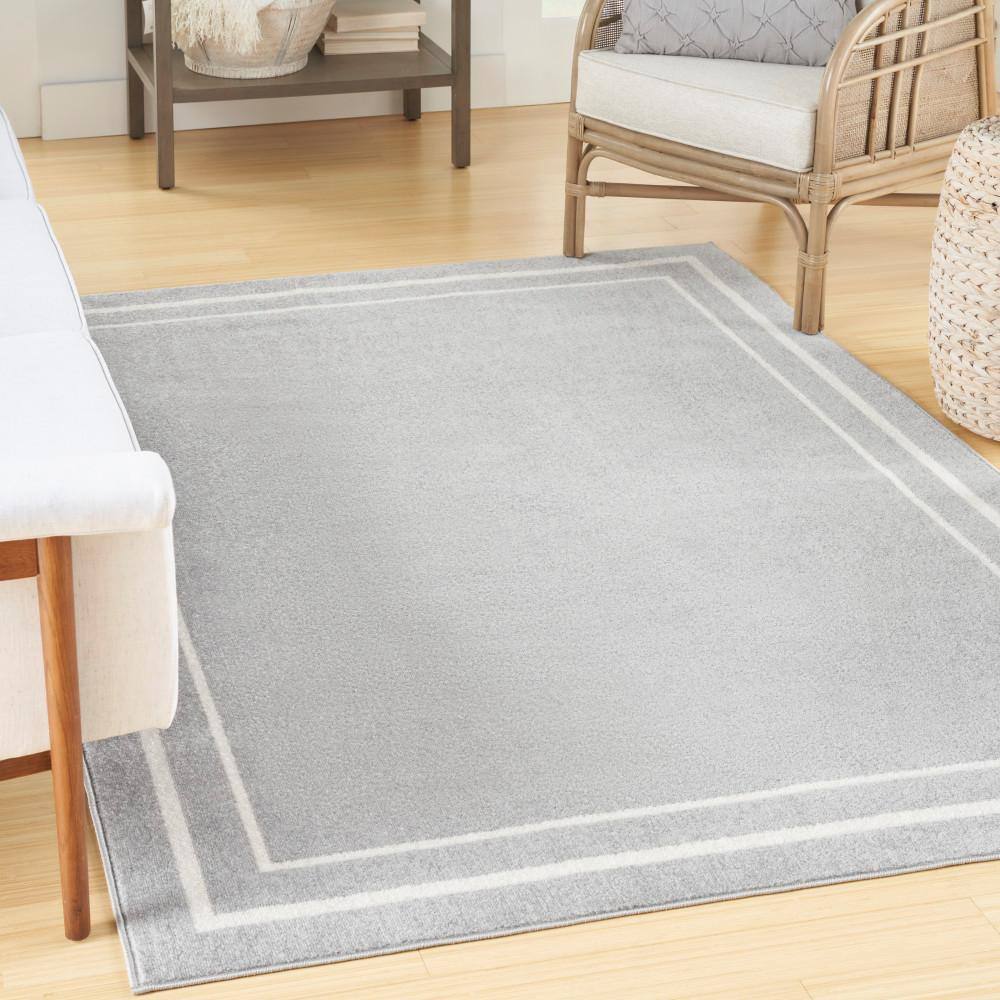 Essentials Grey/Ivory Synthetic 5' x 7' Easy-Care Outdoor Rug