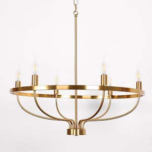 28.54 in. 6-Light Gold Mid-Century Wagon Wheel Vintage Farmhouse Candle Chandelier for Dining Room Living Room