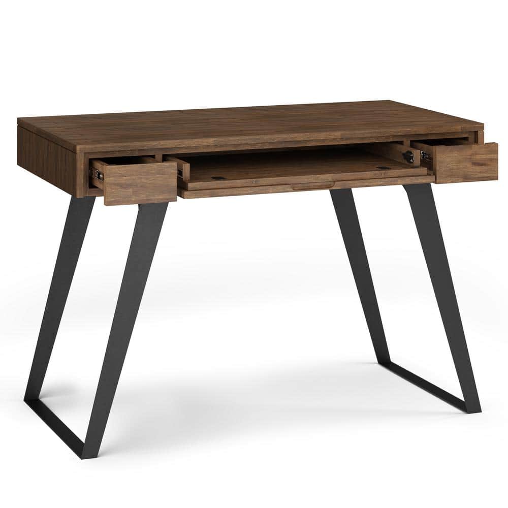 Rustic Natural Solid Acacia Wood Desk with Keyboard Tray and Drawers