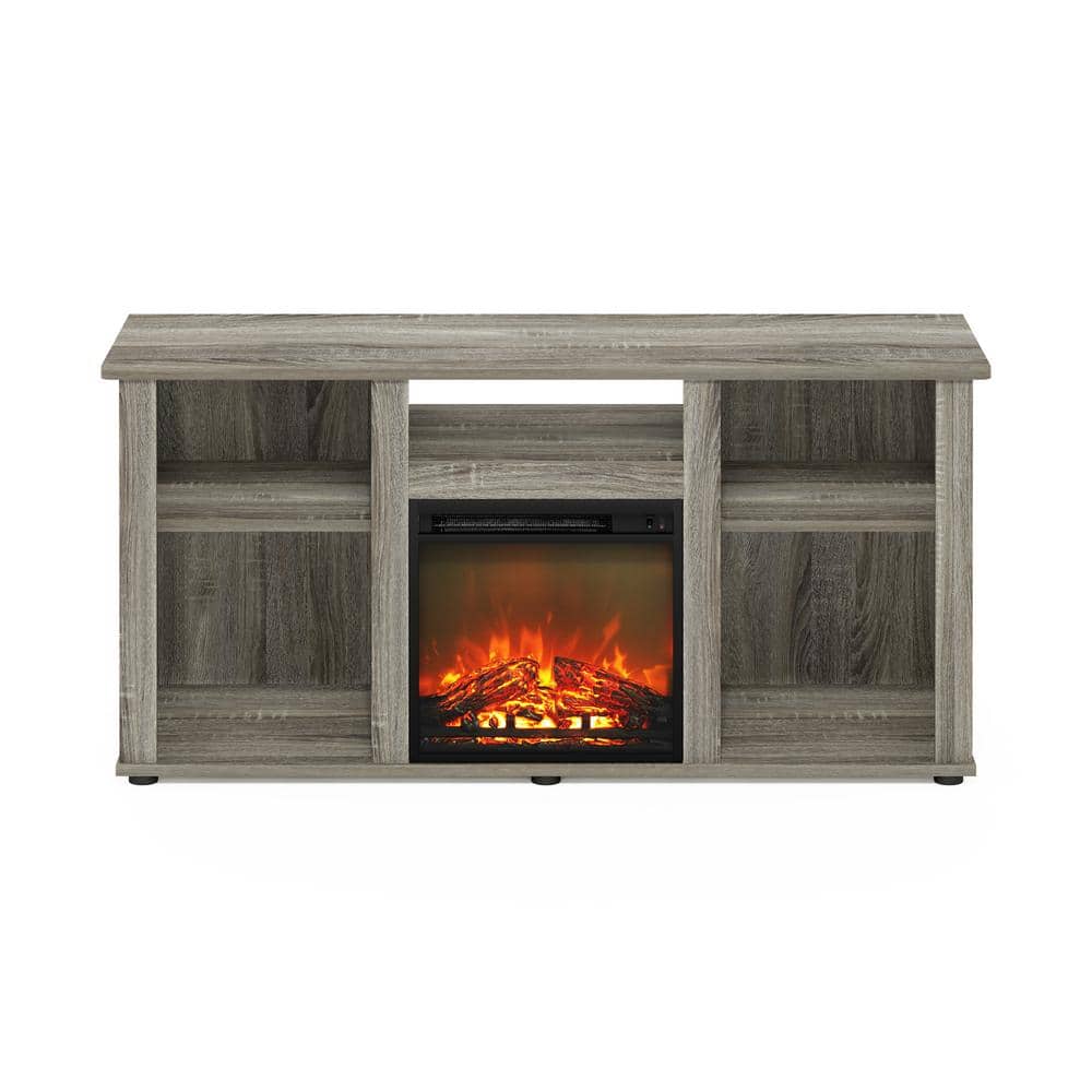 Gray Composite Wood Fireplace TV Stand with Open Storage for 55 Inch TV