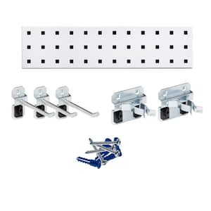 White Tool Pegboard Kit with (1) 18 in. x 4.5 in. Steel Square Hole Pegboard and 5-Piece LocHook Assortment