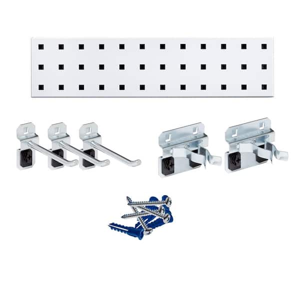 White Tool Pegboard Kit with (1) 18 in. x 4.5 in. Steel Square Hole Pegboard and 5-Piece LocHook Assortment