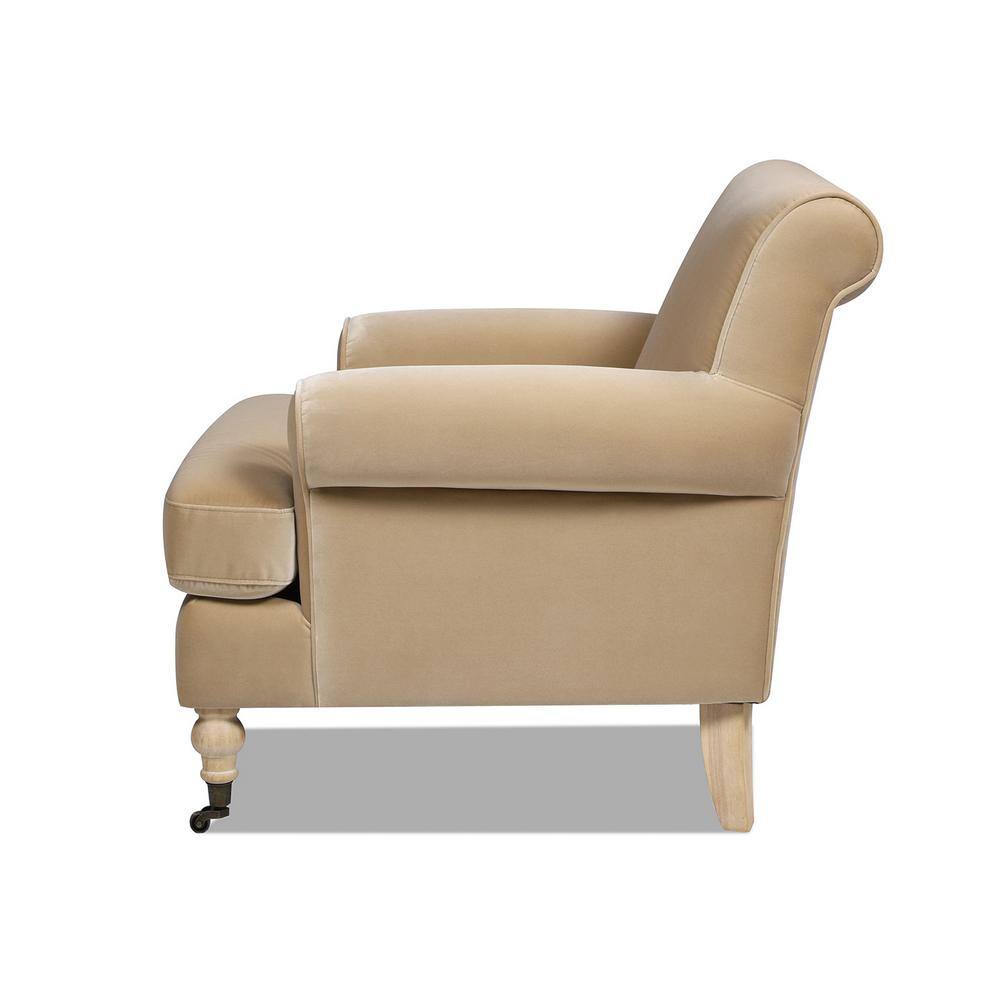 Fawn Brown Velvet Handcrafted Accent Chair with Wood Frame