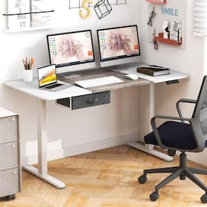 55 in. Rectangular White Electric Standing Desk Height Adjustable Sit Stand with USB Charging Port