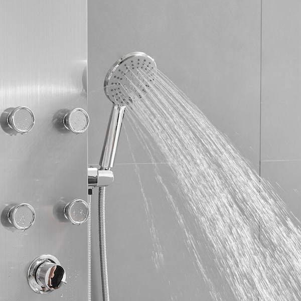 ROVATE Rainfall Waterfall Shower Tower Panel System, 304 Stainless Steel  Bathroom Shower Tower with 5 Rain Body Massage Jets and 3 Sets Handheld