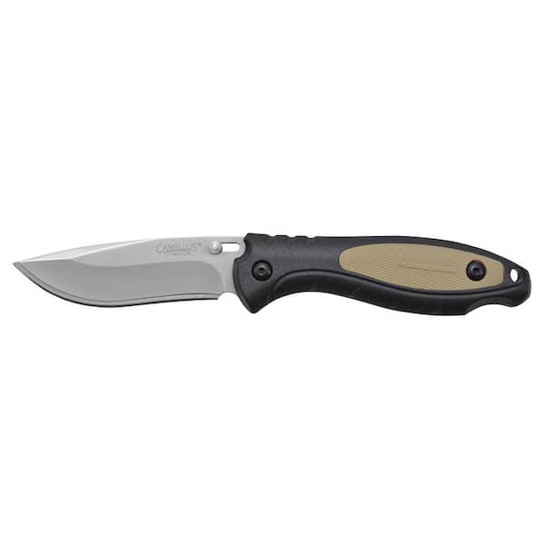 Camillus TigerSharp 3.35 in. Titanium Bonded Drop Point Fixed Blade Knife with 1 Smooth, 1 Serrated Blades, Non-Slip Handle