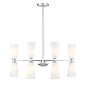 32 in. W x 14.5 in. H 8-Light Chrome Contemporary Chandelier with White Fluted Glass Shades