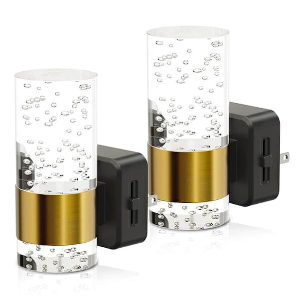1-Light Mini Black Gold Acrylic Dimmable Bubble LED Wall Sconce, Plug-In with Auto Sensor Night Light(2-Pack)