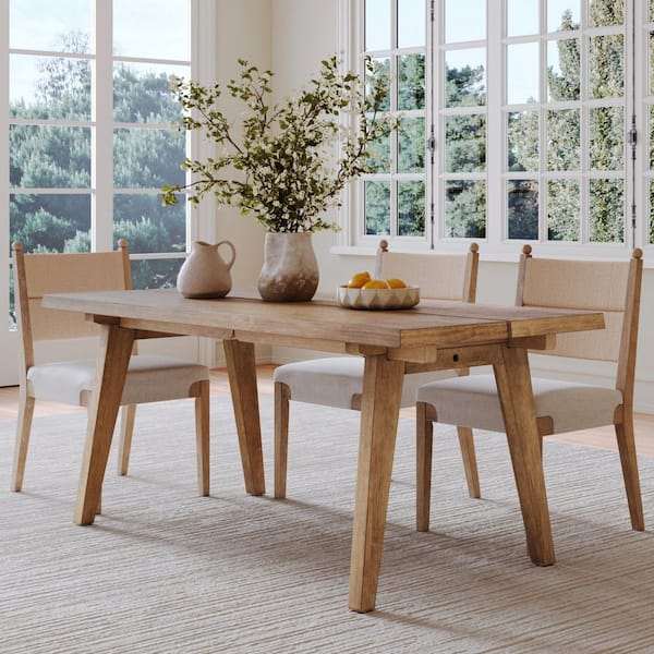Andy Modern Farmhouse Extendable Light Brown Solid Wood 68.5 in. 4 Legs Base Dining Table Seats 6