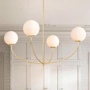 Erik 4-Light Modern Linear Sputnik Shaded Brushed Brass Glass Globe Chandelier for Dining Room