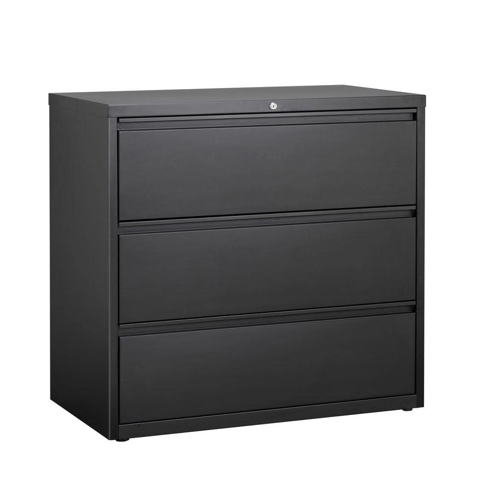 Black 42-Inch Steel 3-Drawer Lockable Lateral File Cabinet