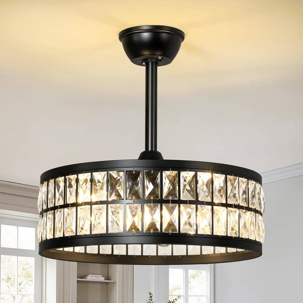19 in. Indoor Black Metal Frame Crystal Light Luxury Modern Style Downrod Ceiling Fan with Light and Remote Control price history on PriceWatchPro
