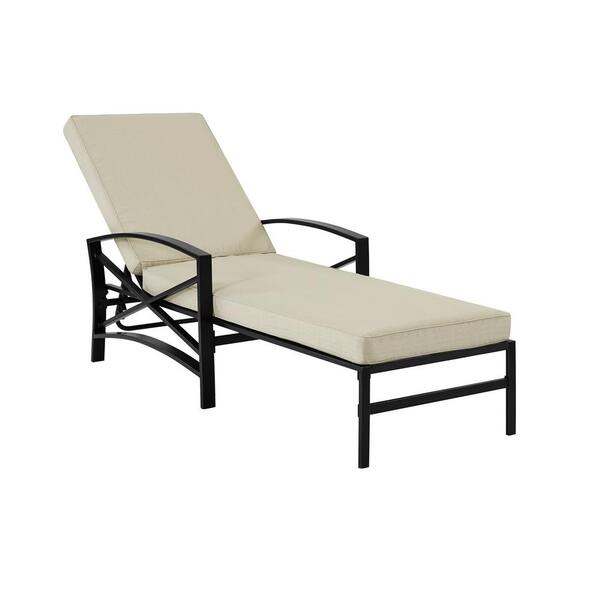 Crosley Furniture KO60018WH-GY Kaplan Outdoor Metal Chaise Lounge White with Grey Cushions 