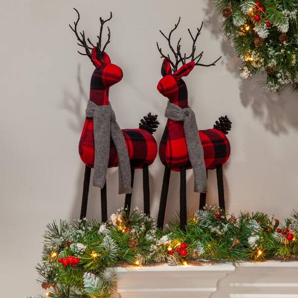 Deer Ornament with Red Bow Set of 2 