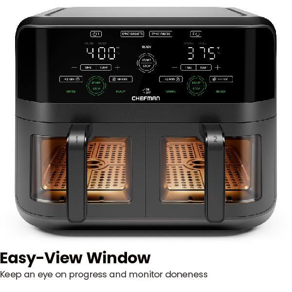 Chefman 6-Quart Black Dual Basket Digital Air Fryer Oven