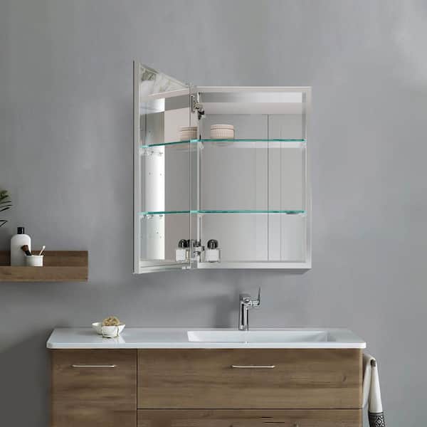 16 in. W x 24 in. H Left Swing Rectangular Aluminum Medicine Cabinet with Mirror Blum Hinges