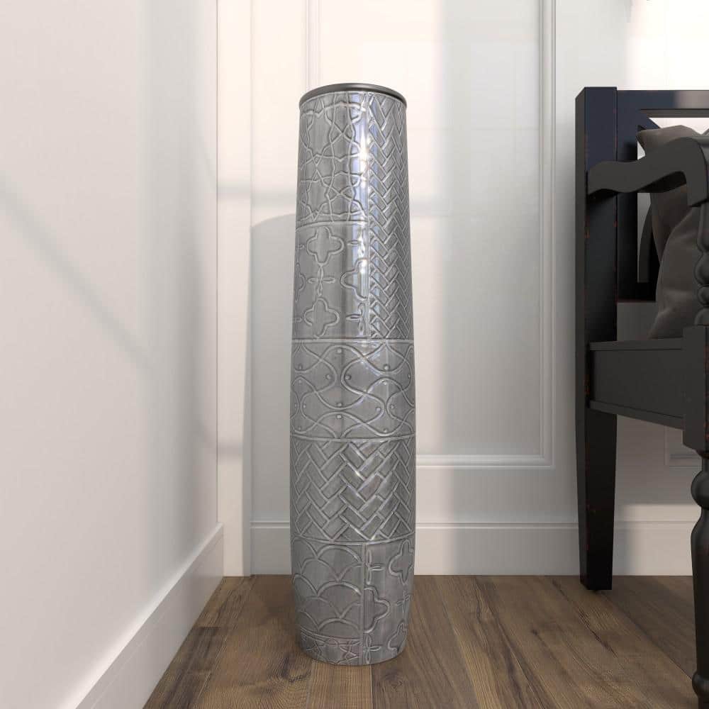 Elegant 30" Metallic Gray Ceramic Floor Vase with Modern Textures