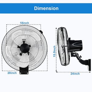 18 in. Indoor/Outdoor Black Household Commercial 5-Speed Settings Wall Mount Fan 90-Degree Horizontal Oscillation