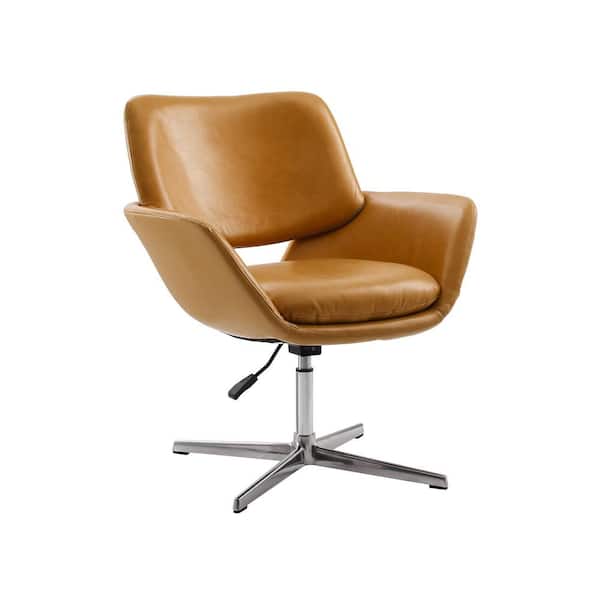Art Leon NILA Orange Brown Cattlehide Leather Swivel Task Arm Chair with Metal Base