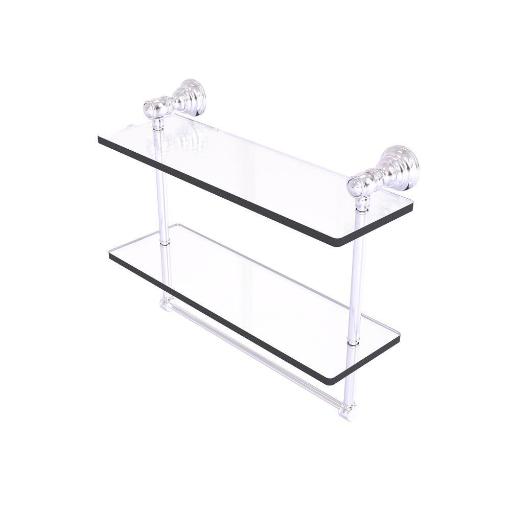 Carolina Collection 16 in. x 9.5 in. H x 5.54 in. D Brass Rectangular Double Glass Shelf with Towel Bar in Satin Chrome price history on PriceWatchPro