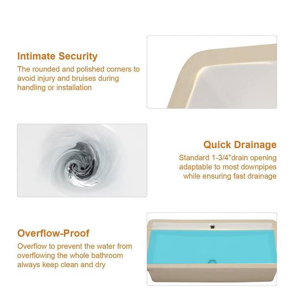 cadeninc 28 in. x 14 in. White Ceramic Rectangular Undermount