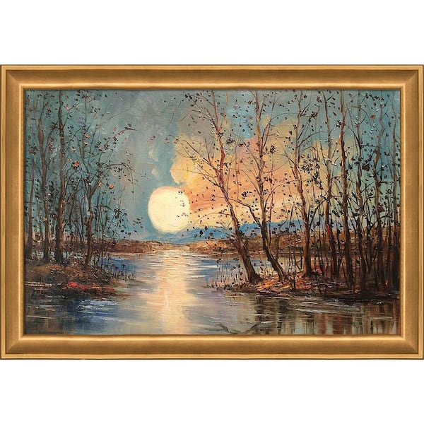 LA PASTICHE Moon (Reflections) Reproduction by Justyna Kopania Muted Gold Glow Framed People Oil Painting Art Print 28 in. x 40 in.