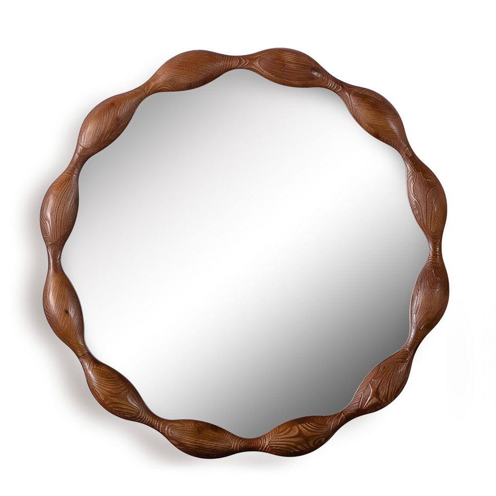 32 in. W x 32  in. H Modern Round Wavy Edge Natural Wood Grain Framed Wall Mounted Bathroom Vanity Mirror price history on PriceWatchPro