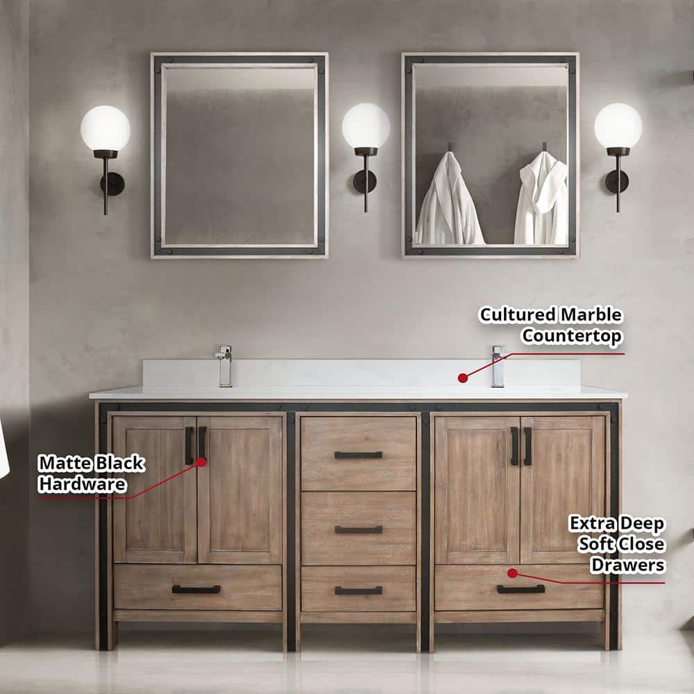 Rustic Barnwood 72" Double Vanity with Cultured Marble Top