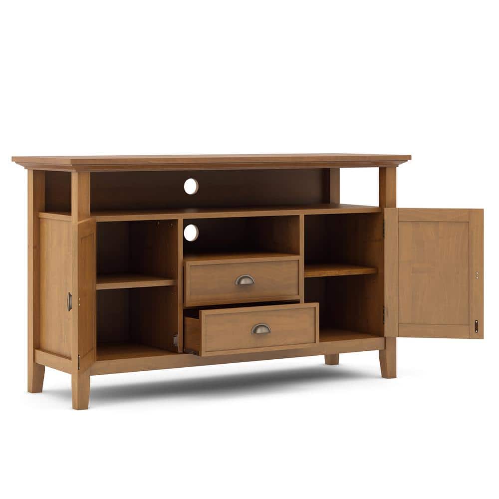 Light Golden Brown Solid Wood TV Media Stand with Cabinet