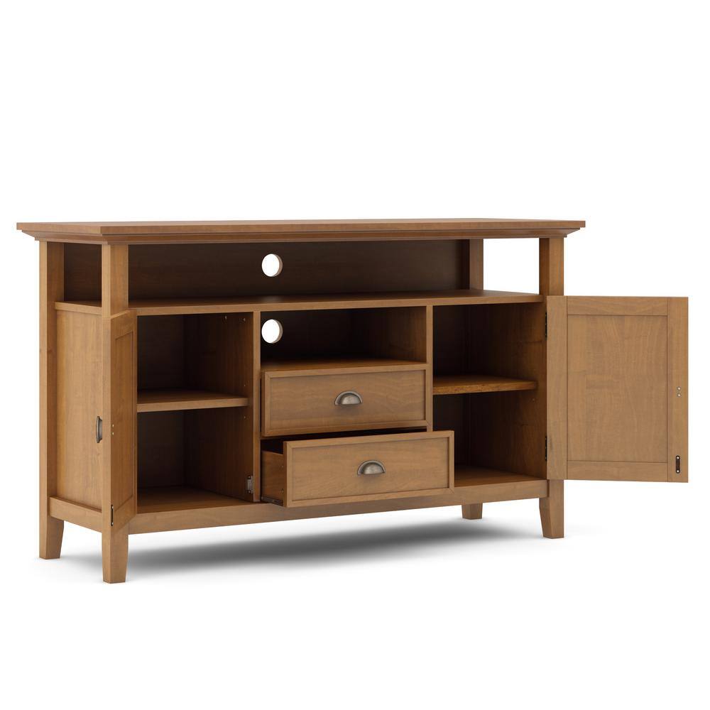 Light Golden Brown Solid Wood TV Media Stand with Cabinet