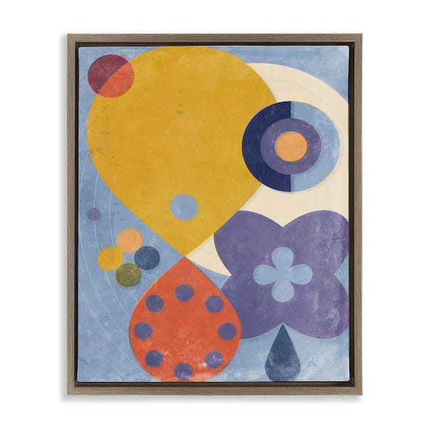 Stupell Industries Blue & Yellow Retro by Victoria Barnes Brown Floater Frame Abstract Graphic Art Print 21 in. x 17 in.