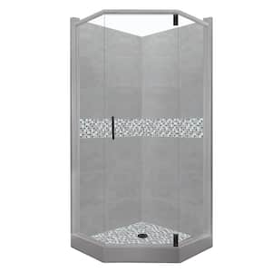Del Mar Grand Hinged 36 in. x 48 in. x 80 in. Left-Cut Neo-Angle Shower Kit in Wet Cement and Black Pipe Hardware