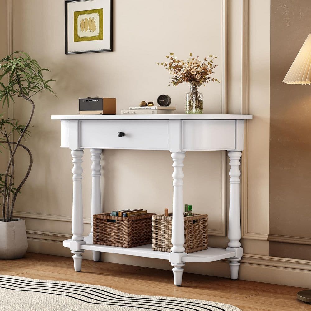 Nestfair 36 in. White Oval Wood Console Table with Top