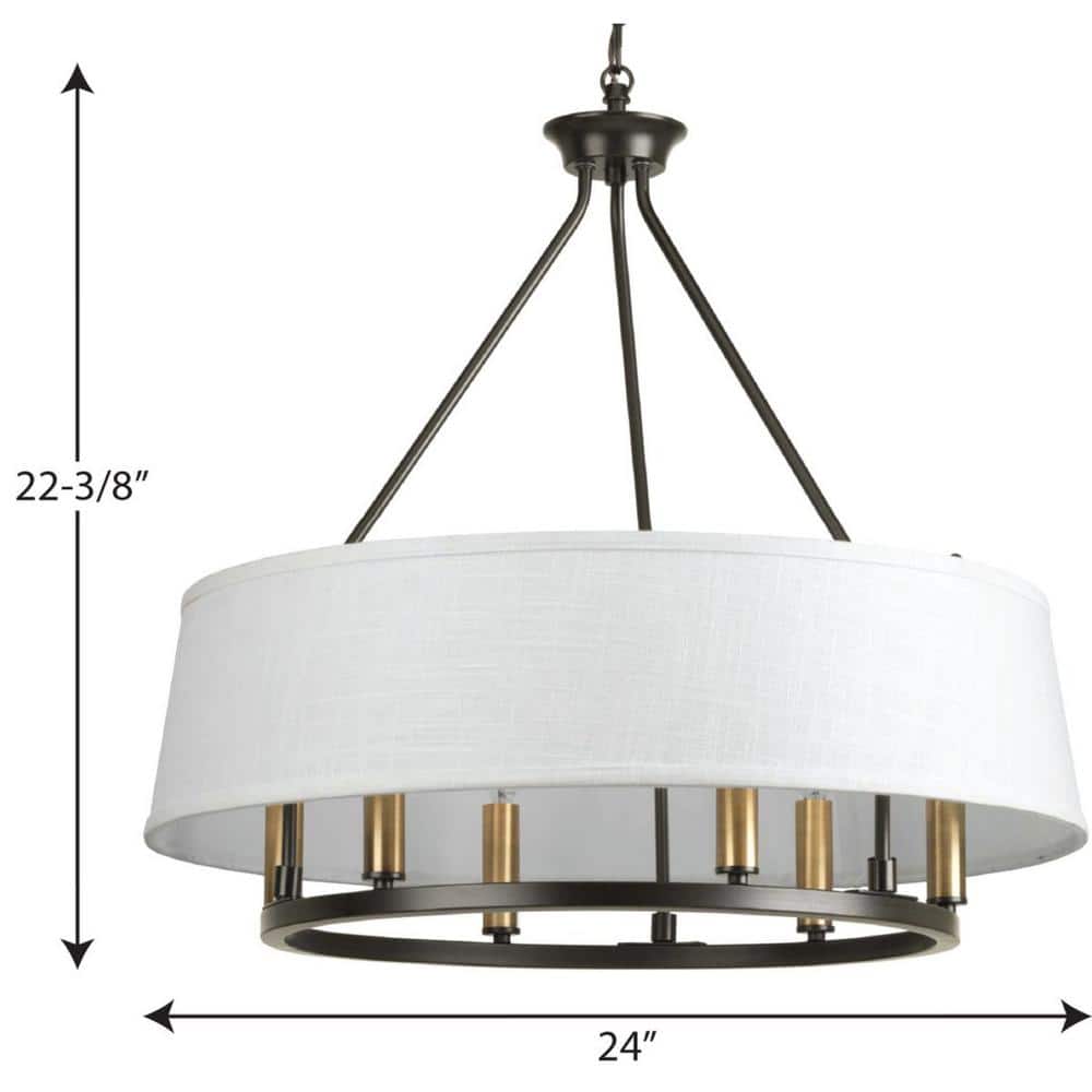 Elegant Antique Bronze 6-Light Chandelier with Summer Linen Shade