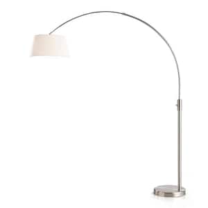 Orbita 81 in. H Brushed Nickel Finish LED Dimmable Retractable Arch Floor Lamp, Bulb Included with Empire White Shade