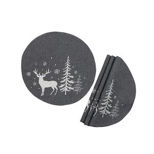 0.1 in. H x 16 in. W Round Deer In Snowing Forest Double Layer Christmas Placemat in Dark Gray (Set of 4)