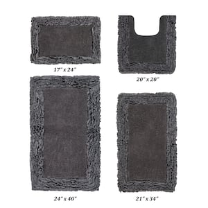 Shaggy Border Collection 4 Piece Gray 100% Cotton Bath Rug Set