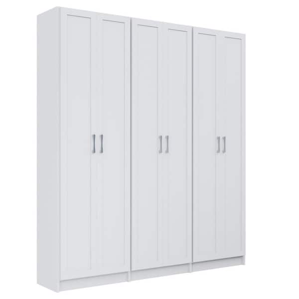 Alto Pantry Collection 93 in. W White Wall Mounted Shaker 3-Shelf Towers w/ Full Doors Wood Closet System